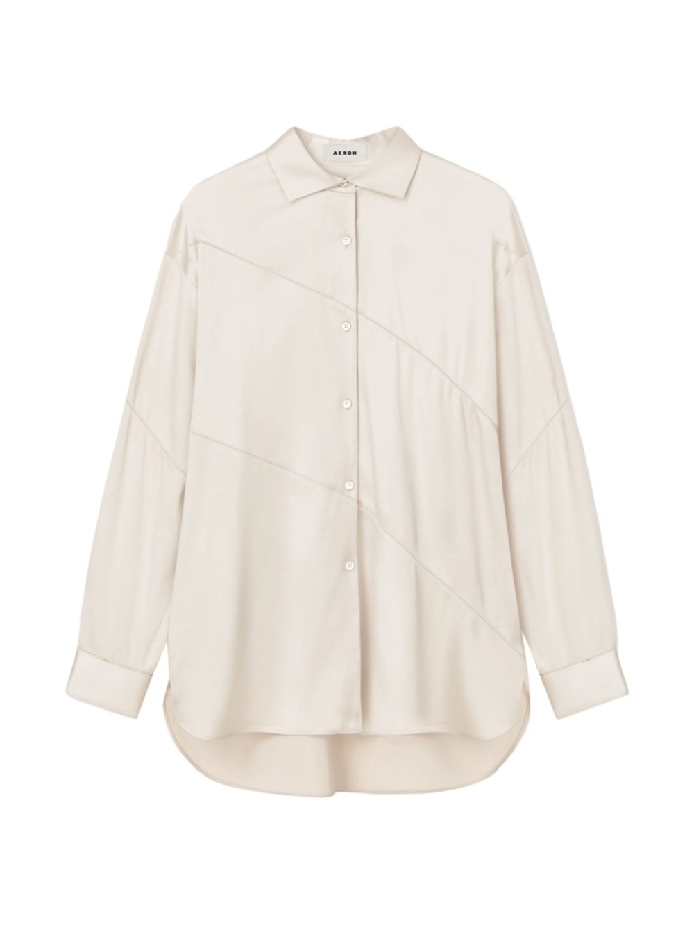 Aeron Abigail Satin Oversized Button-Up Shirt in Silver / shiny Crème - Picture 7 of 8
